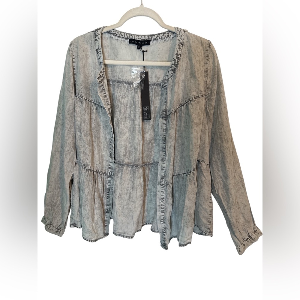 NWT Jane + Delancey Acid Wash Chambray Peplum Blouse Size L - Picture 6 of 12